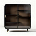 Glass display cabinet with ribbed doors and black finish 80 x 40 x 85cm