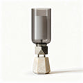 Smoky glass table lamp with geometric stone base 25 x 10 x 40cm
