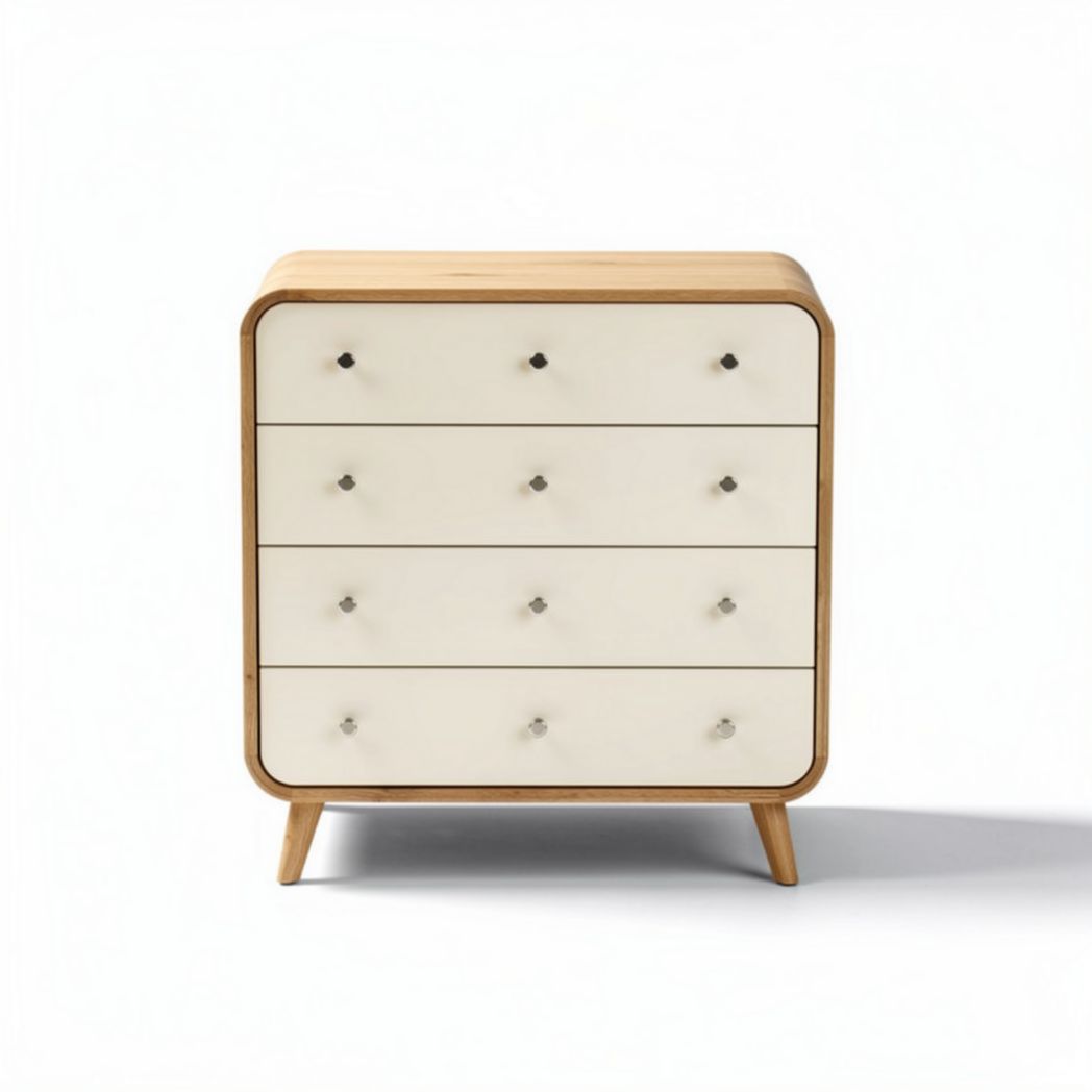 Wooden dresser with four drawers in white and natural finish 80 x 40 x 90cm