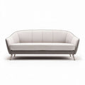 Modern curved sofa in light gray fabric with chrome legs 200 x 90 x 80cm