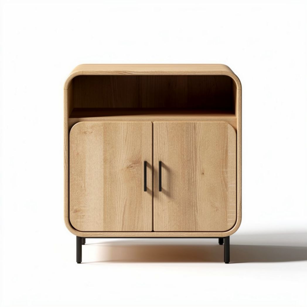 Wooden storage cabinet with two doors and open shelf 60 x 40 x 80cm