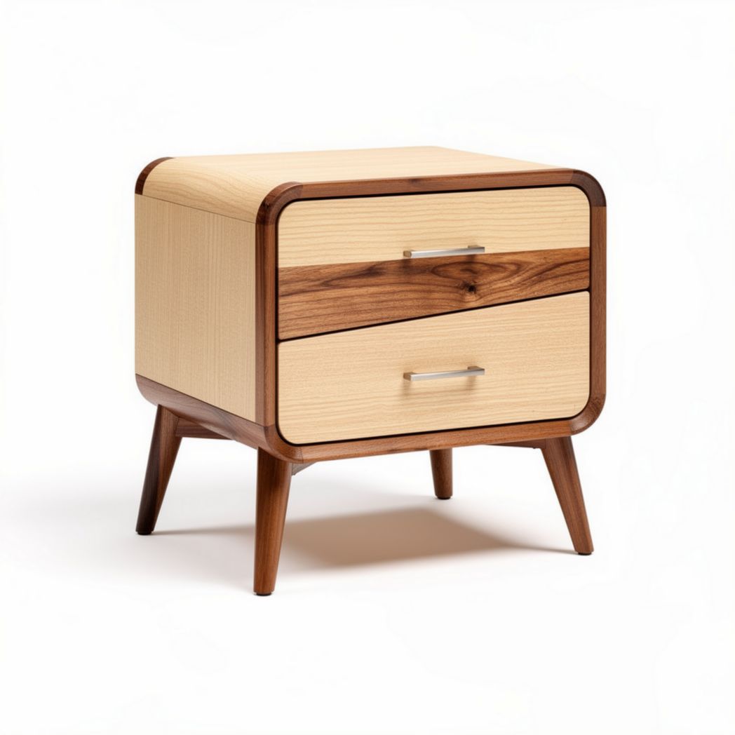 Mid-century modern nightstand with two drawers and wood finish 48 x 40 x 45cm