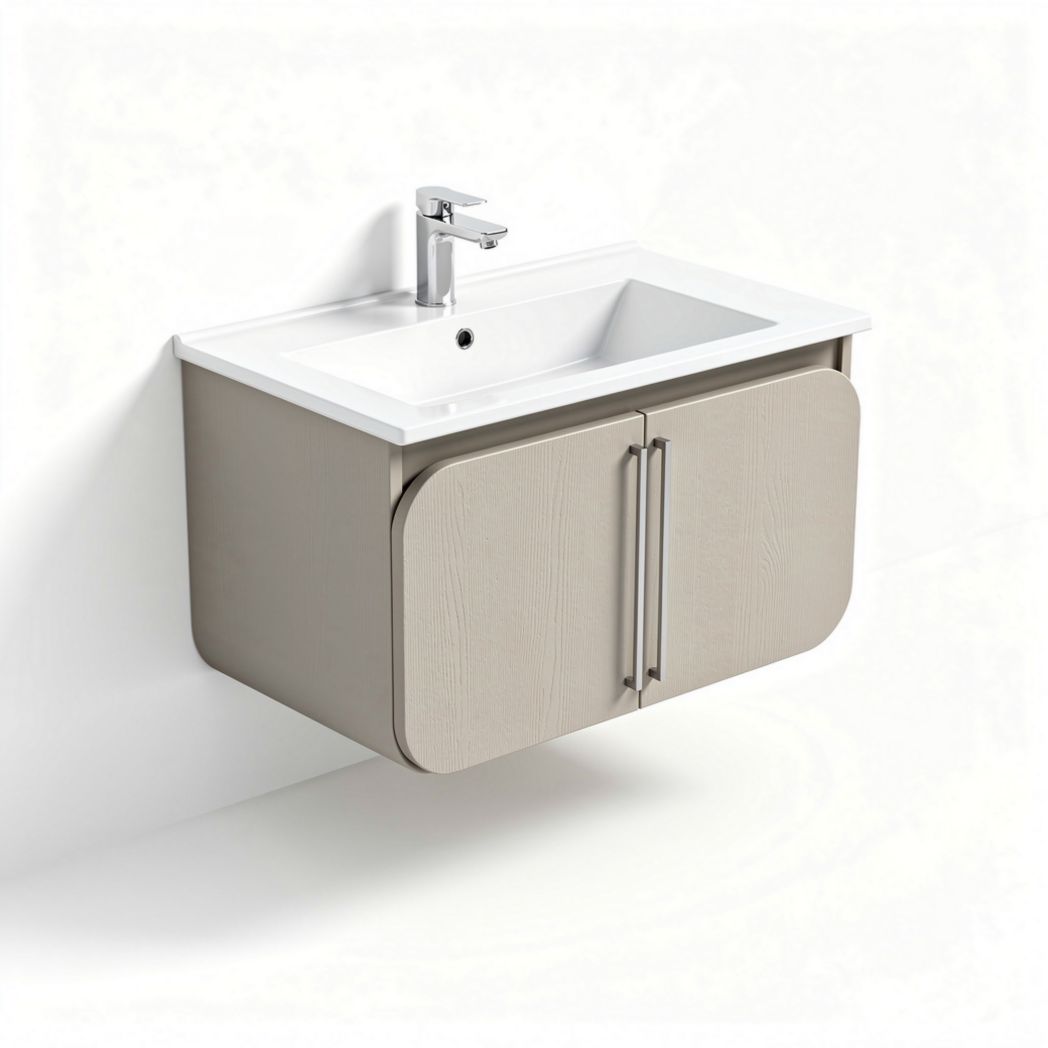 Wall-mounted bathroom vanity with sink in light beige finish 80 x 50 x 20cm