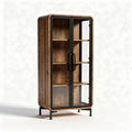 Glass door cabinet with wooden shelves and black metal frame 90 x 40 x 180cm