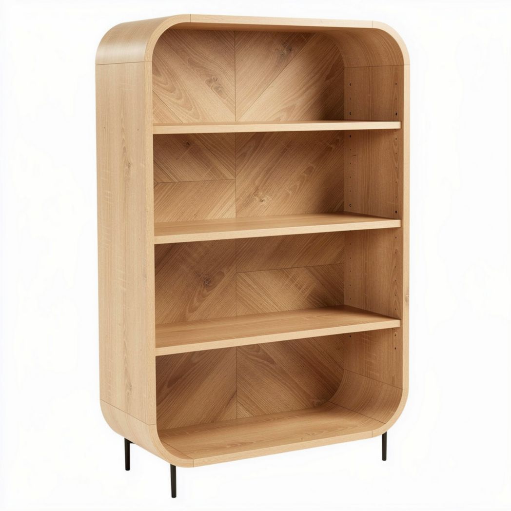 Natural wood bookshelf with four shelves for living room storage 80 x 30 x 150cm
