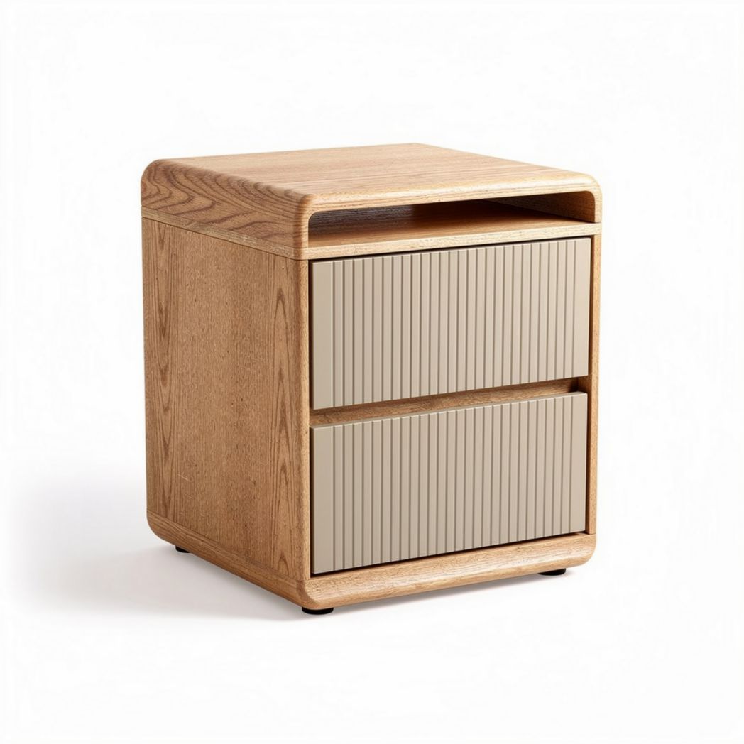 Wooden nightstand with two storage drawers and open shelf 45 x 40 x 50cm