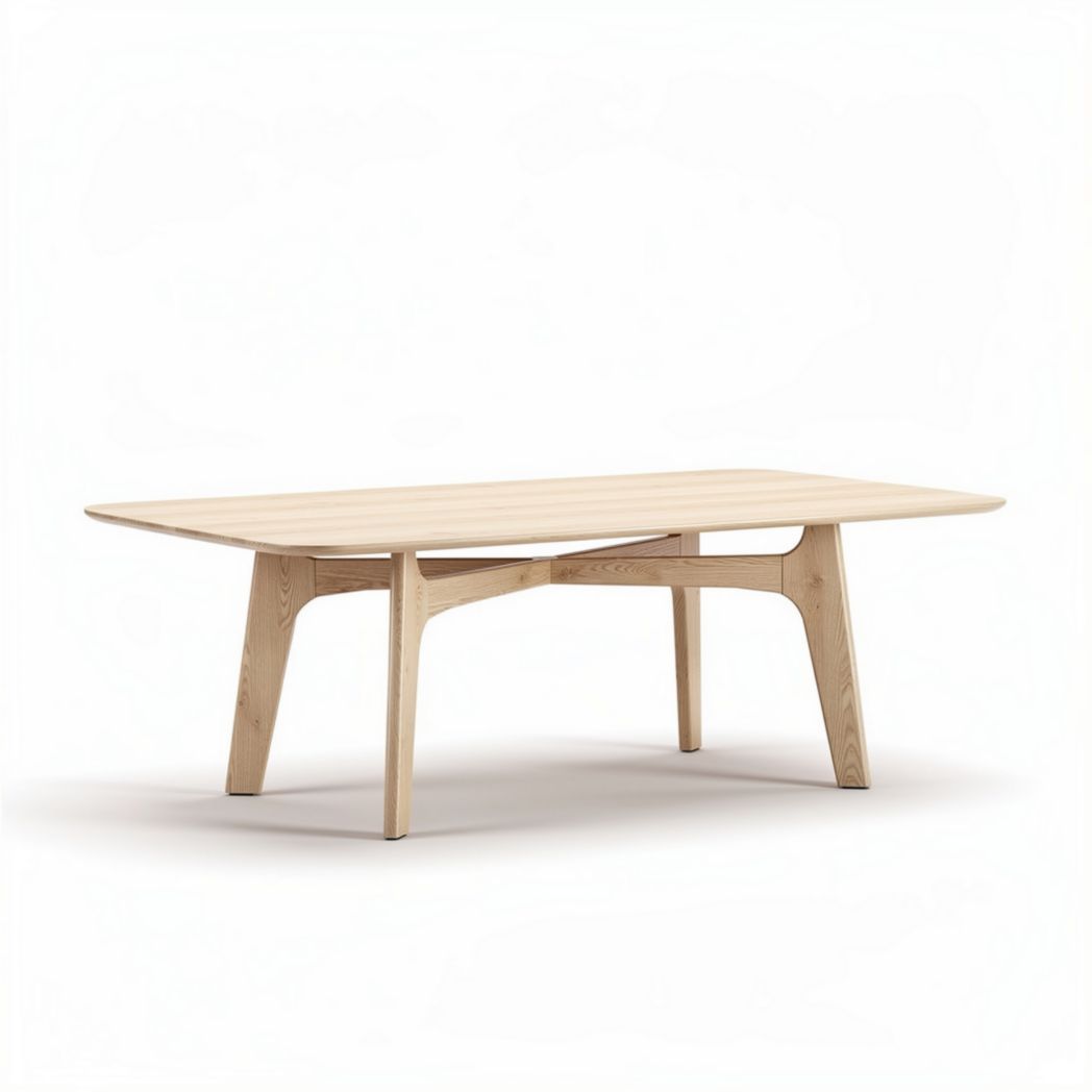 Wooden coffee table in natural finish with dimensions 150 x 90 x 75cm