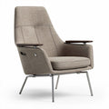 Lounge chair with fabric upholstery and wooden armrests in beige color