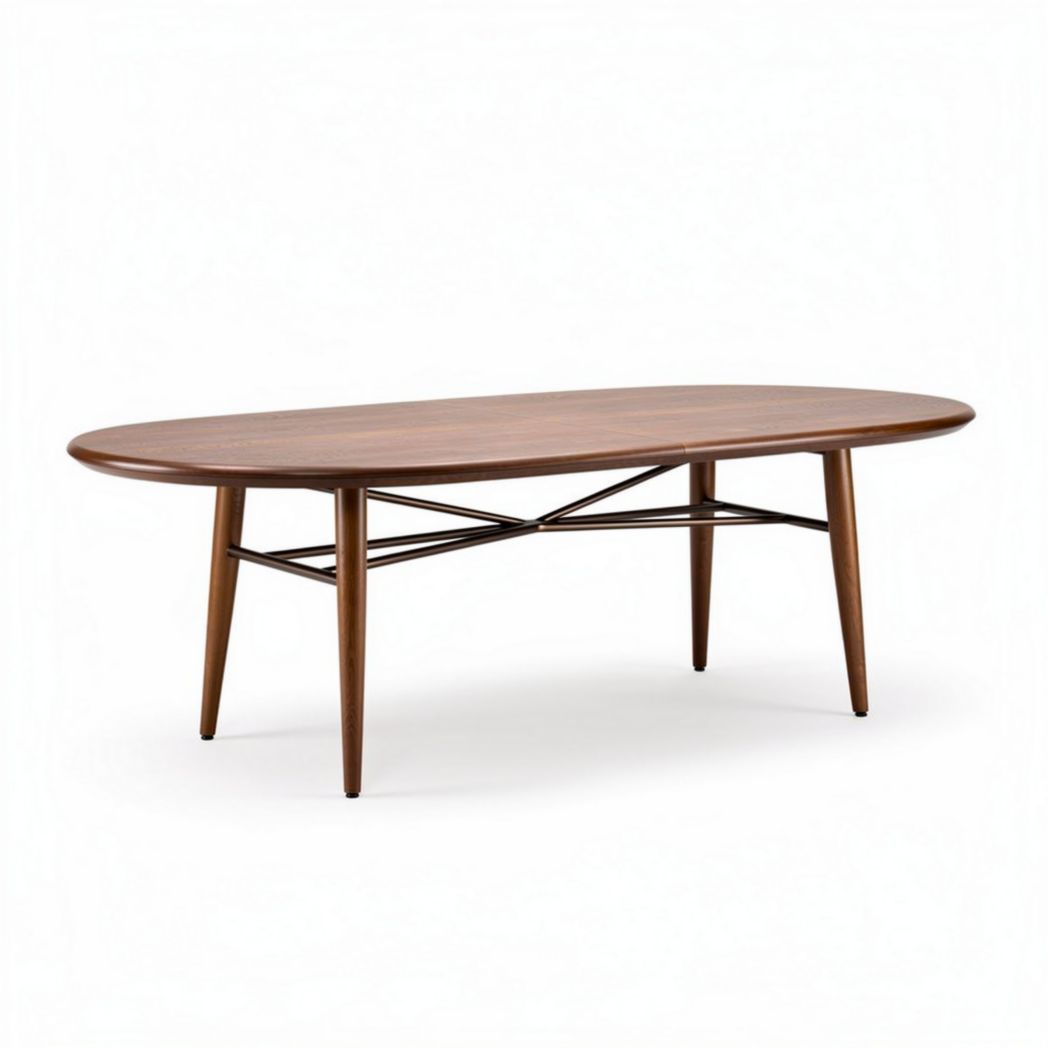 Oval coffee table with wood veneer finish and tapered legs 150 x 80 x 45cm