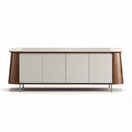 Wooden entertainment center with four doors and metal legs 64 x 16 x 28 inches