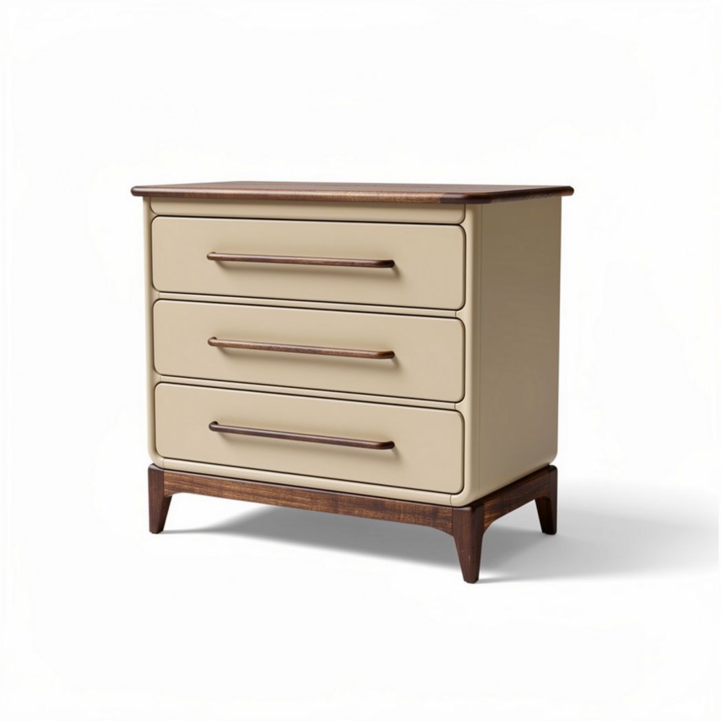 Modern three-drawer dresser with wooden legs and cream finish measuring 80 x 40 x 75cm
