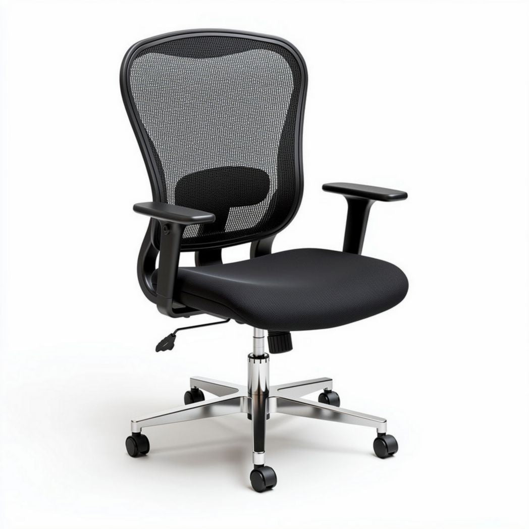 Mesh office chair with adjustable lumbar support and wheels black