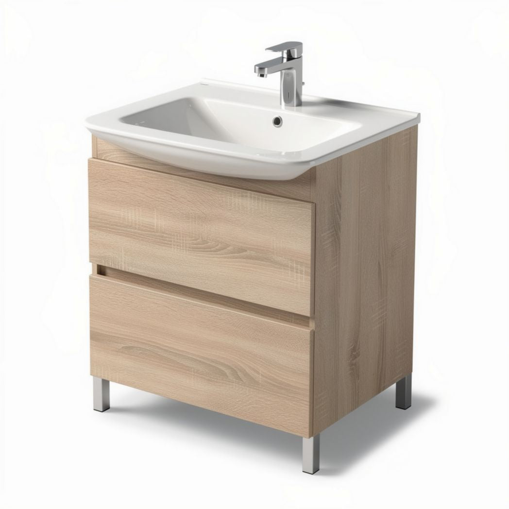 Wooden bathroom vanity with sink and two storage drawers 80 x 46 x 85cm