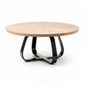Round coffee table with wooden top and black metal base 80 x 80 x 40cm