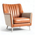Leather and fabric accent chair for living room in tan and beige 85 x 80 x 90cm