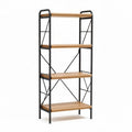 Wooden shelf unit with black metal frame for living room storage 80 x 30 x 150cm